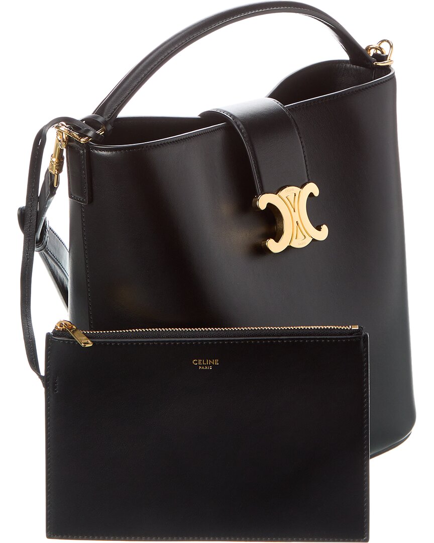 Celine Louise Medium Leather Bucket Bag, Black