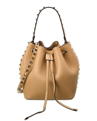 Valentino Rockstud Grainy Leather Bucket Bag ONE SIZE Pink