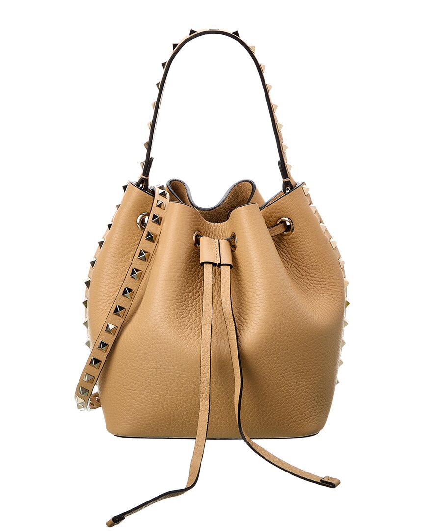 Valentino Rockstud Grainy Leather Bucket Bag ONE SIZE Pink