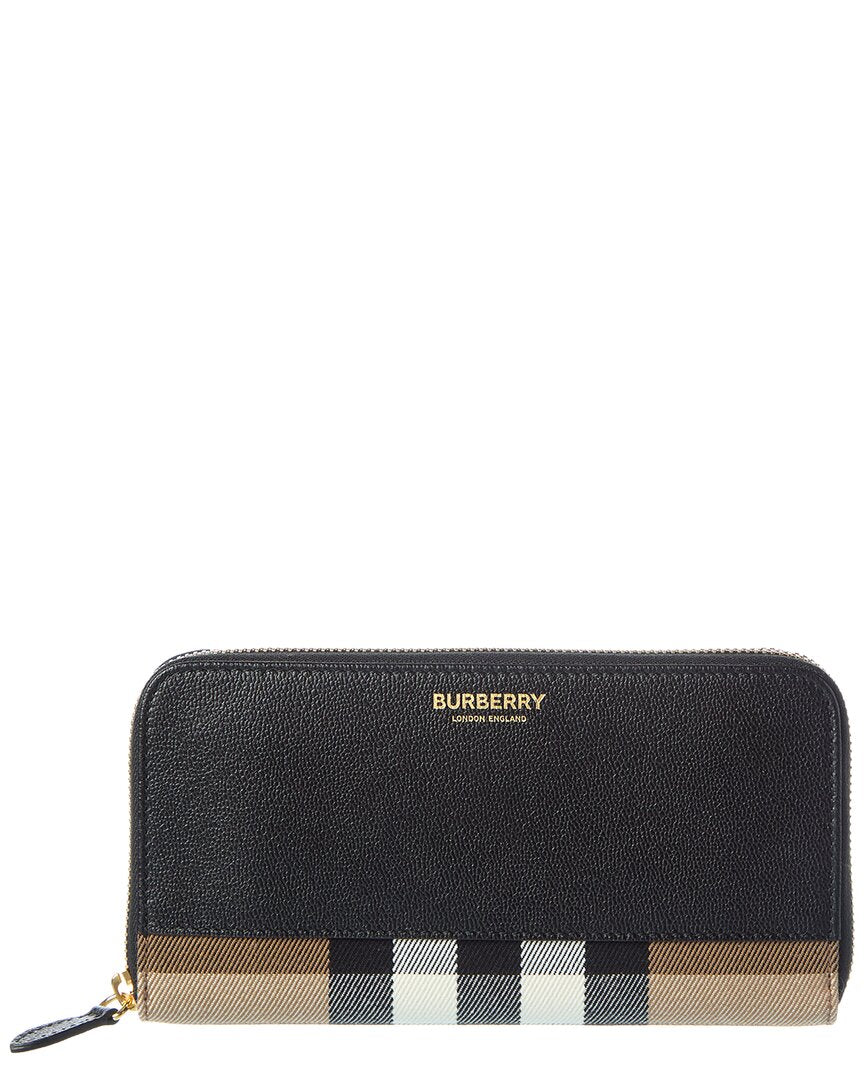 Burberry Burberry Check Canvas & Leather Zip Around Wallet