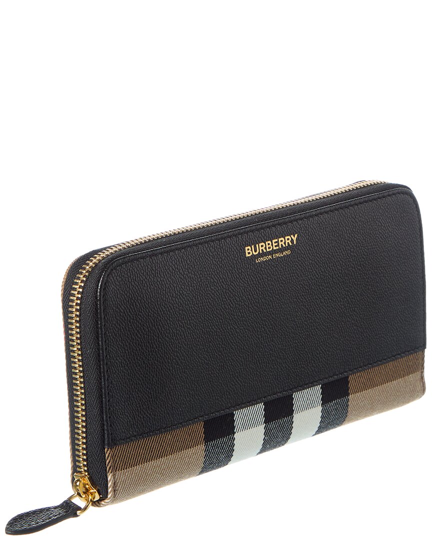 Burberry Burberry Check Canvas & Leather Zip Around Wallet
