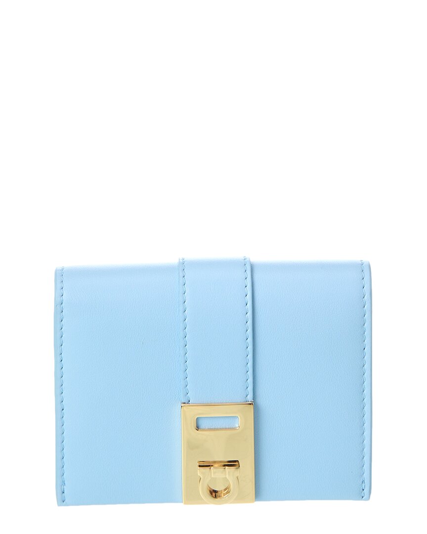 Ferragamo Hug Leather Compact Wallet ONE SIZE Blue