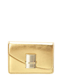 Ferragamo Fiamma Leather Card Holder ONE SIZE Gold
