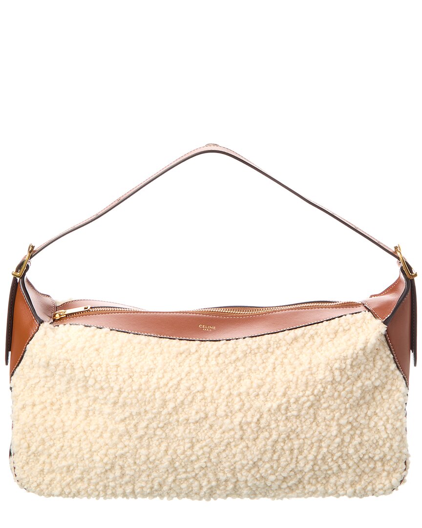 Celine Romy Medium Shearling & Leather Hobo Bag Brown Multi ONE SIZE
