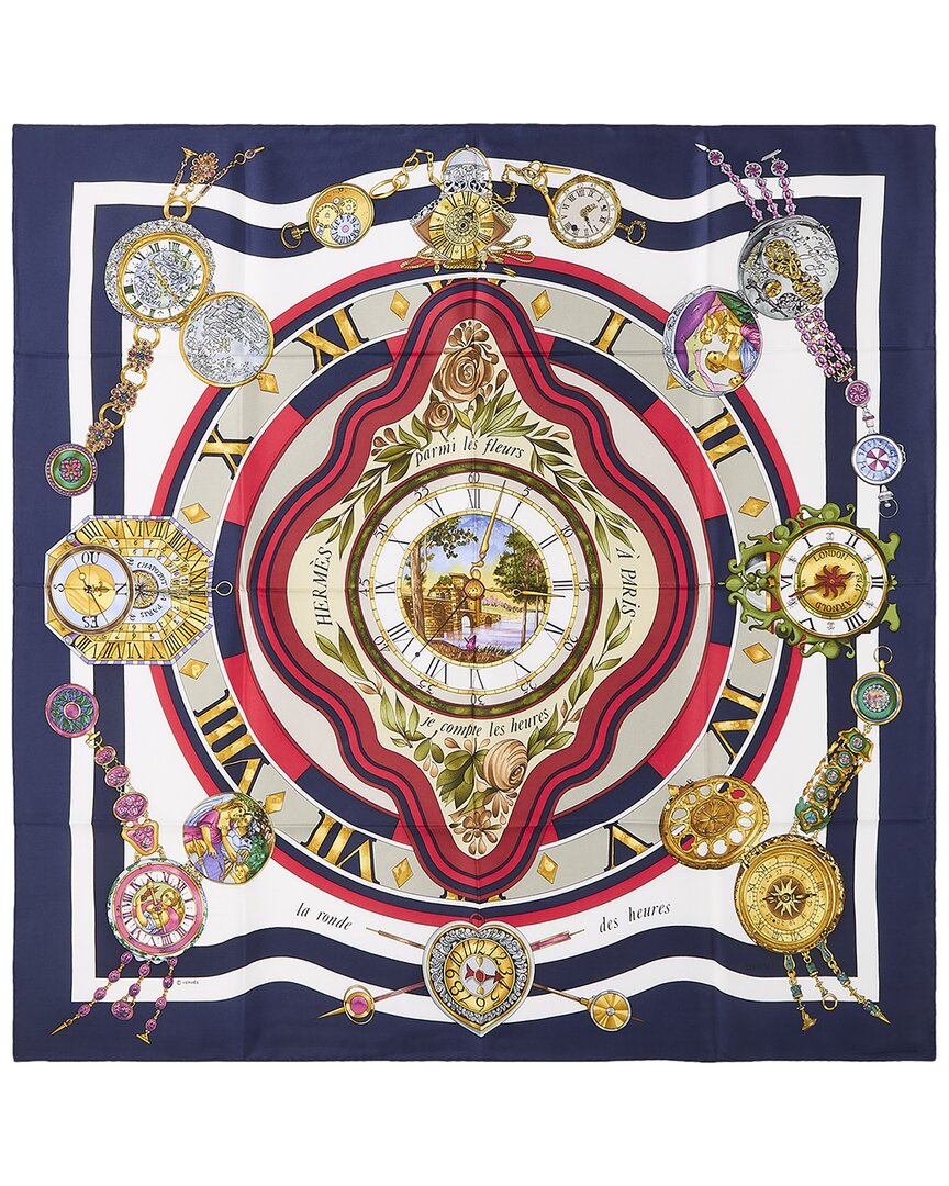 Hermès Hermès Parmi Les Fleurs Je Compte Les Heures Loïc Dubigeon Silk Scarf (Authentic
