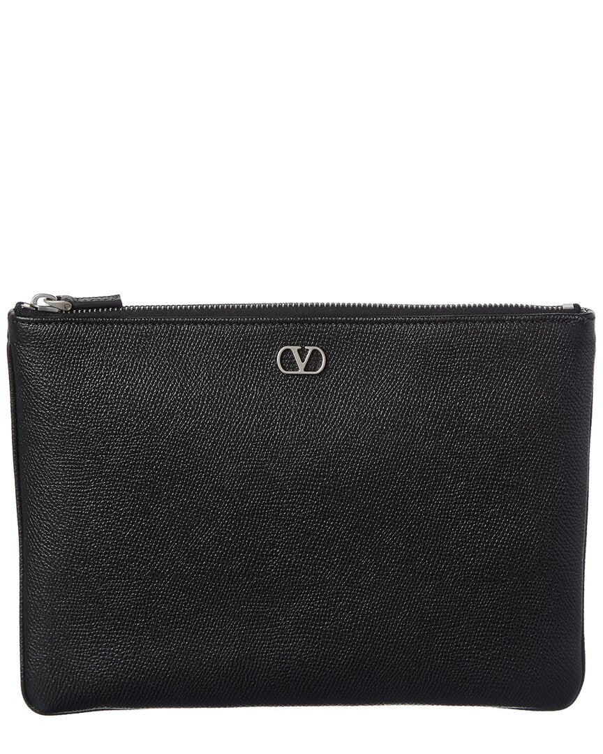 Valentino Valentino Vlogo Signature Leather Pouch