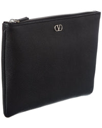 Valentino Valentino Vlogo Signature Leather Pouch