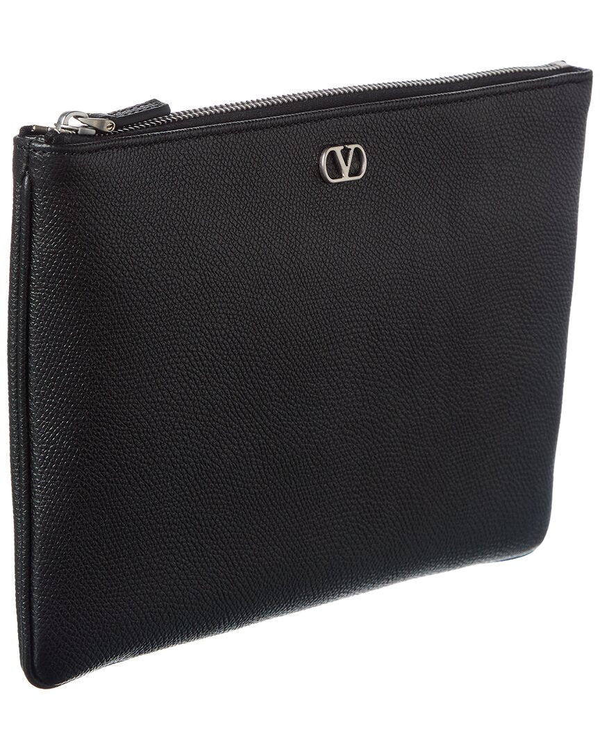 Valentino Valentino Vlogo Signature Leather Pouch