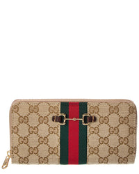 Gucci Gucci Horsebit Web Gg Canvas Zip Around Wallet