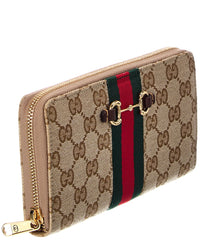 Gucci Gucci Horsebit Web Gg Canvas Zip Around Wallet