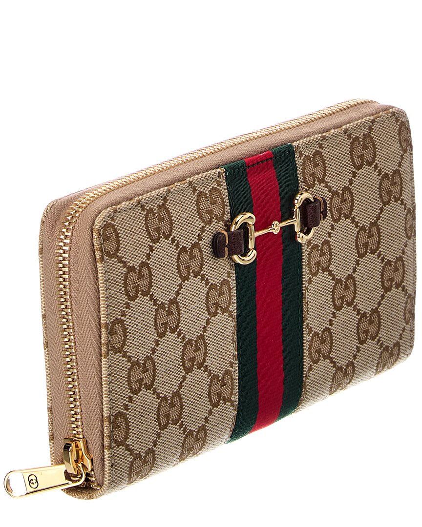 Gucci Gucci Horsebit Web Gg Canvas Zip Around Wallet
