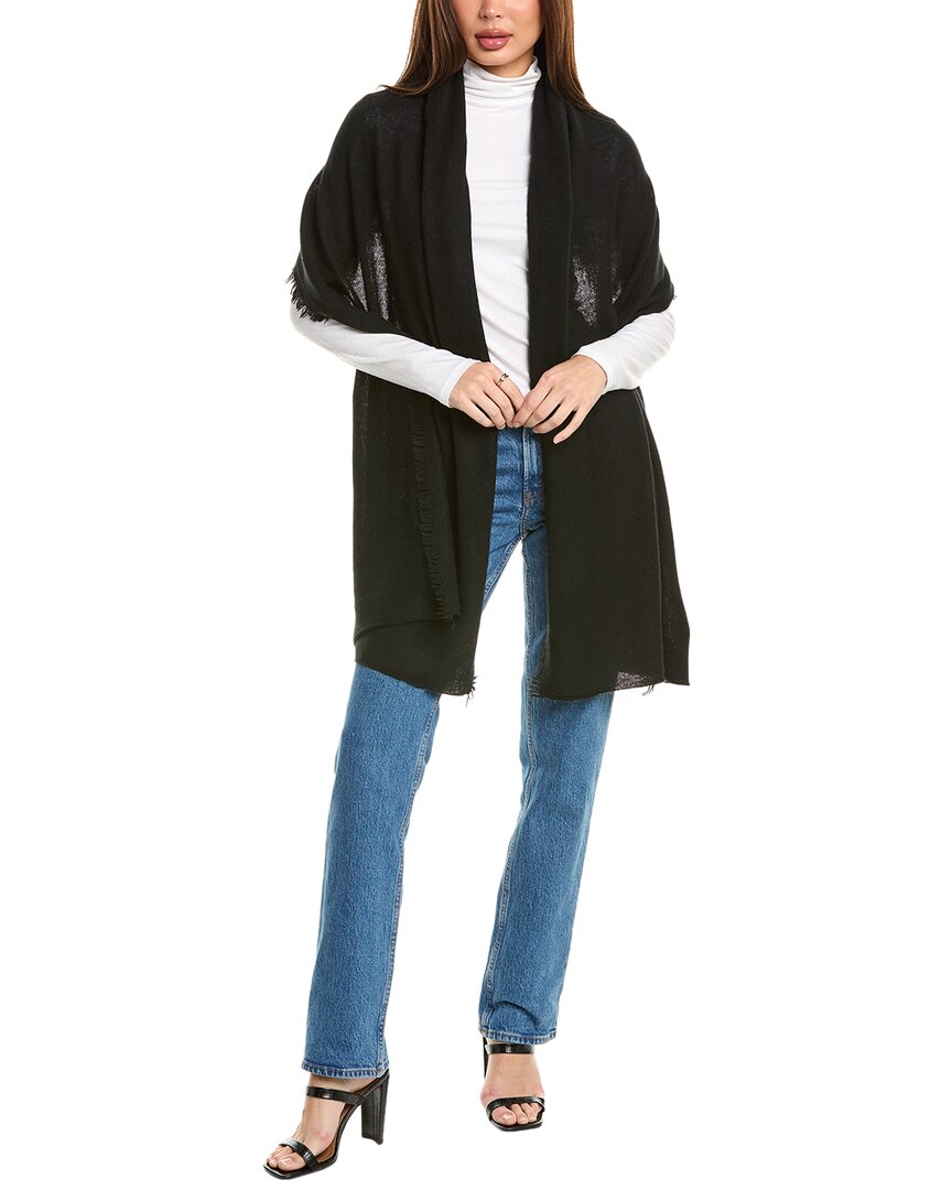 Amicale Cashmere Fringe Jersey Cashmere Travel Wrap Black