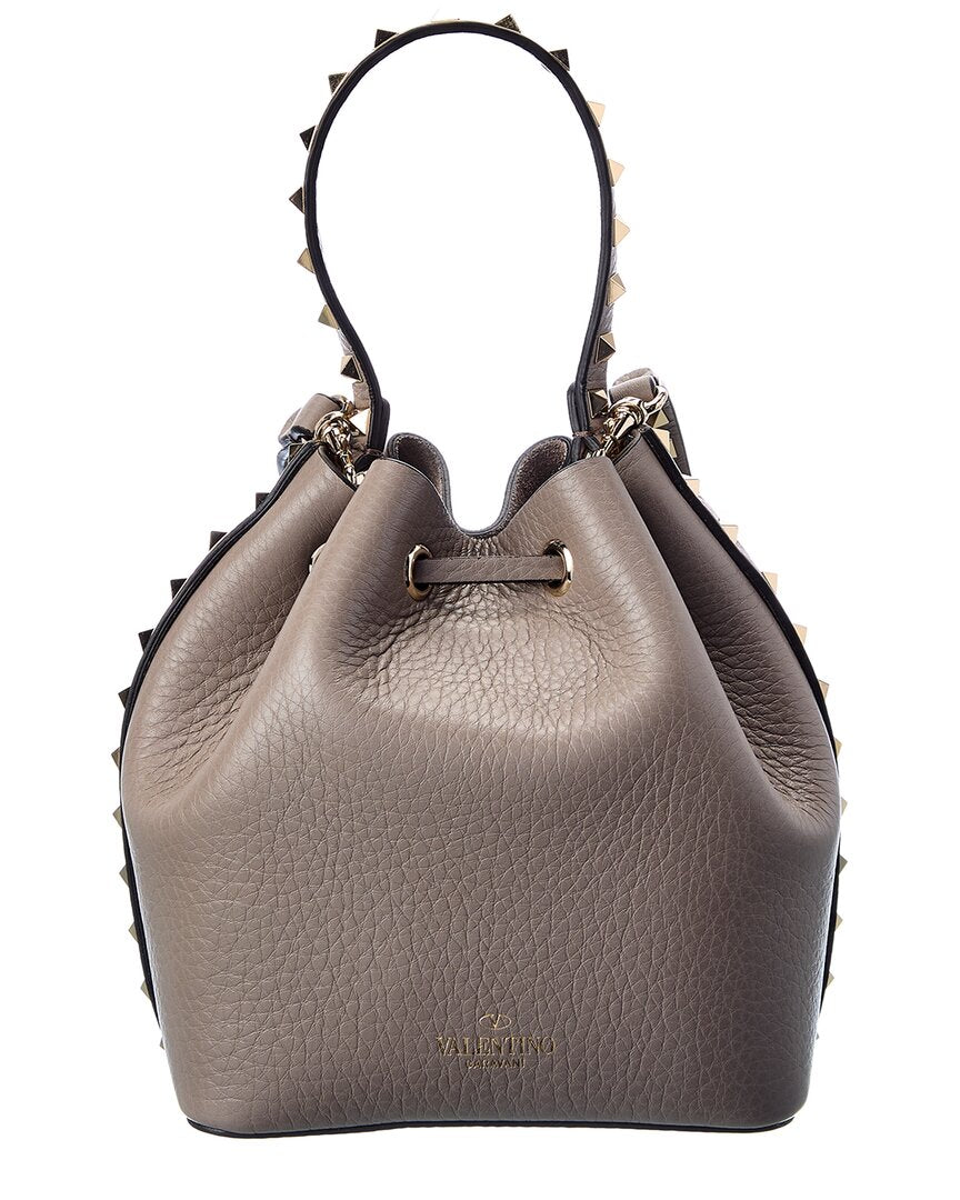 Valentino Rockstud Grainy Leather Bucket Bag