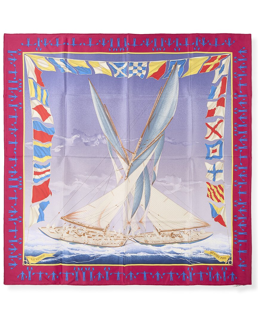 Pre-Owned Hermès En Course By Yannick Manier Mm Printed Silk Scarf (Authentic Pre-Loved)