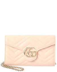 Gucci Gucci Gg Marmount Leather Wallet On A Chain