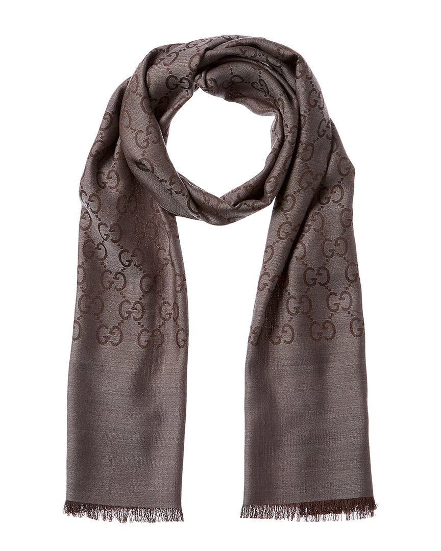 Gucci Logo Small Jacquard Wool & Silk-Blend Scarf