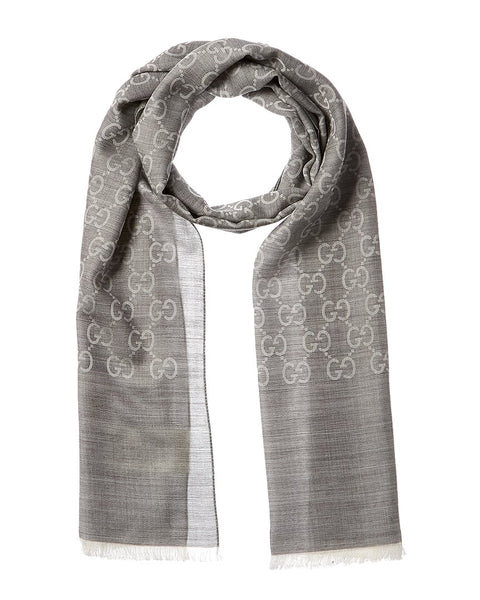 ☆新品同様GUCCI☆Leaping Wolf Logo Scarf Gucci men's woolen scarf with fringe blue 180715 — Men scarves