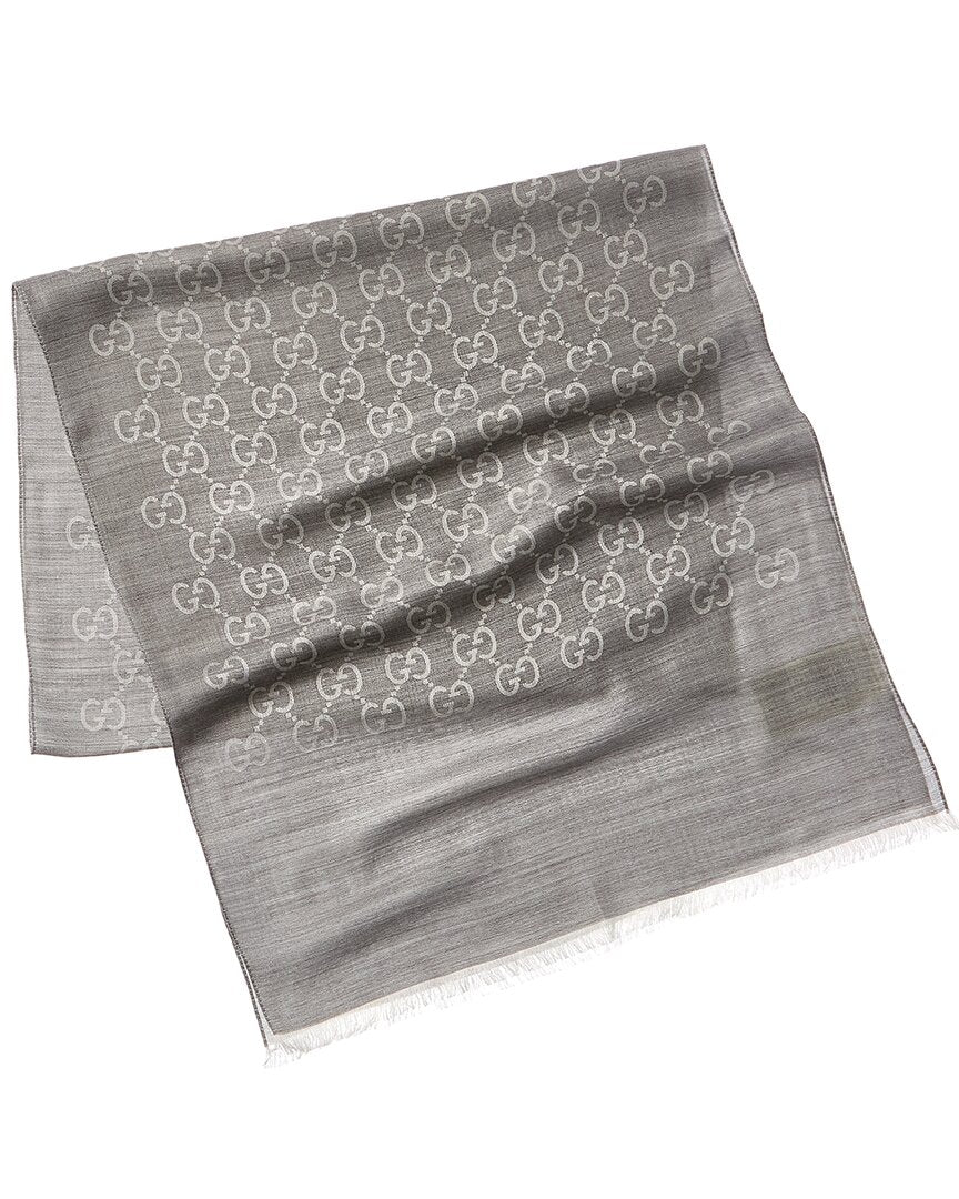 Gucci Logo Small Jacquard Wool & Silk-Blend Scarf