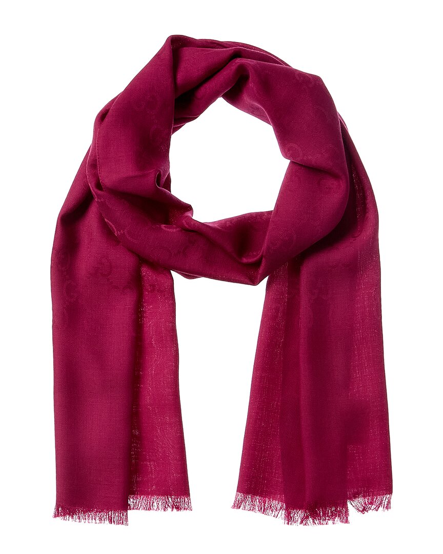 Gucci Logo Small Jacquard Wool & Silk-Blend Scarf, Pink