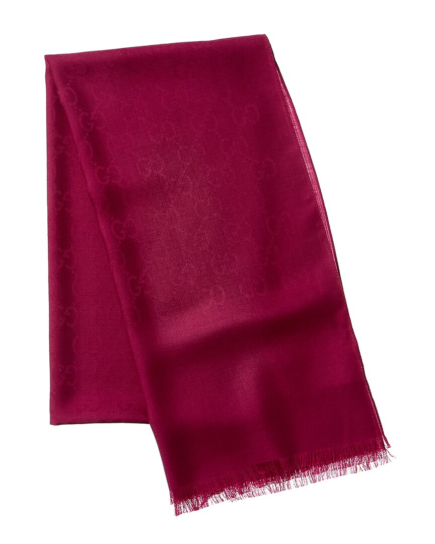 Gucci Logo Small Jacquard Wool & Silk-Blend Scarf, Pink