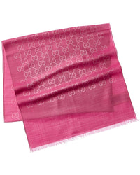 Gucci Logo Small Jacquard Wool & Silk-Blend Scarf, Pink
