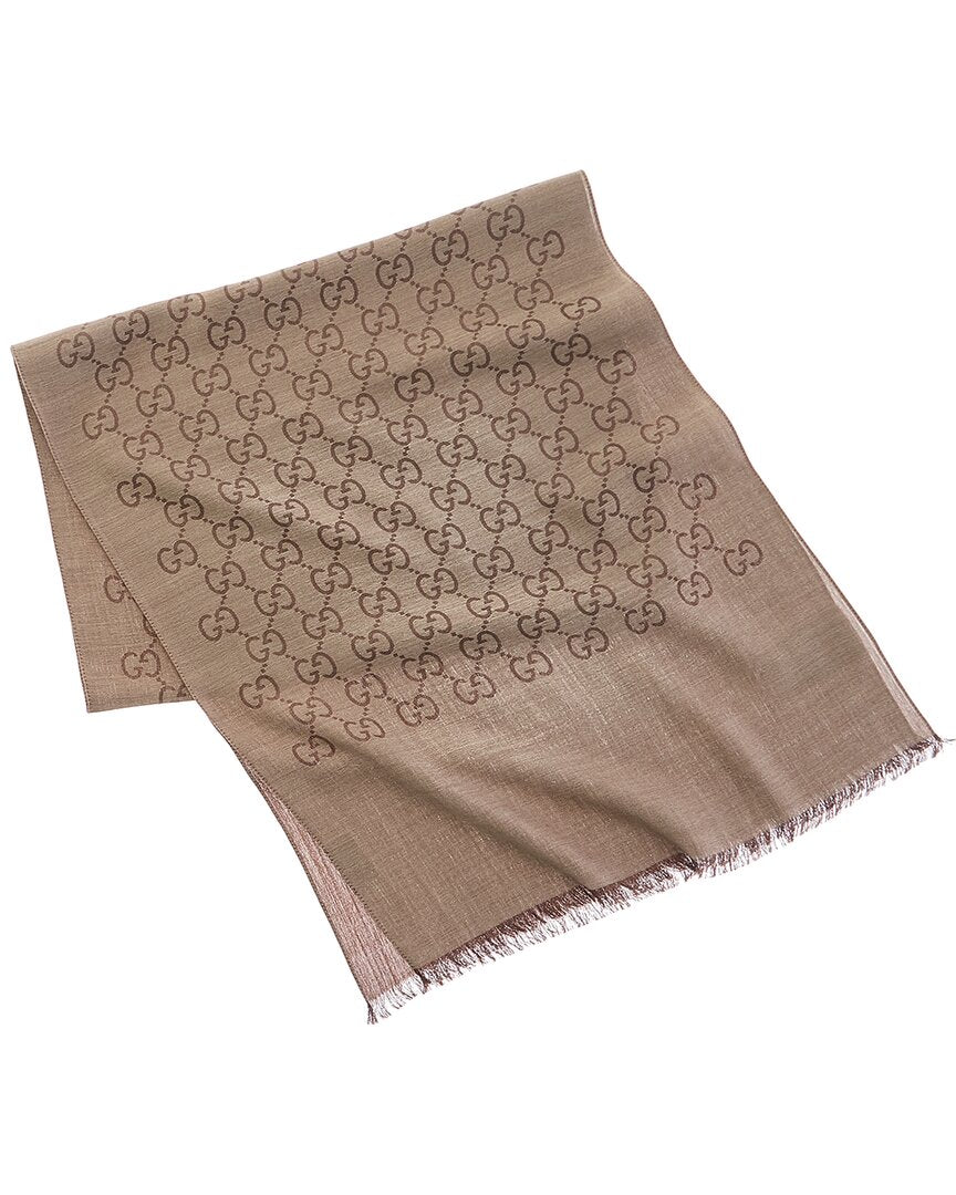 Gucci Logo Small Jacquard Wool & Silk-Blend Scarf