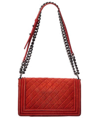 Chanel Red Quilted Suede Medium Boy Bag (Authentic Pre-Loved)