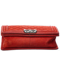 Chanel Red Quilted Suede Medium Boy Bag (Authentic Pre-Loved)