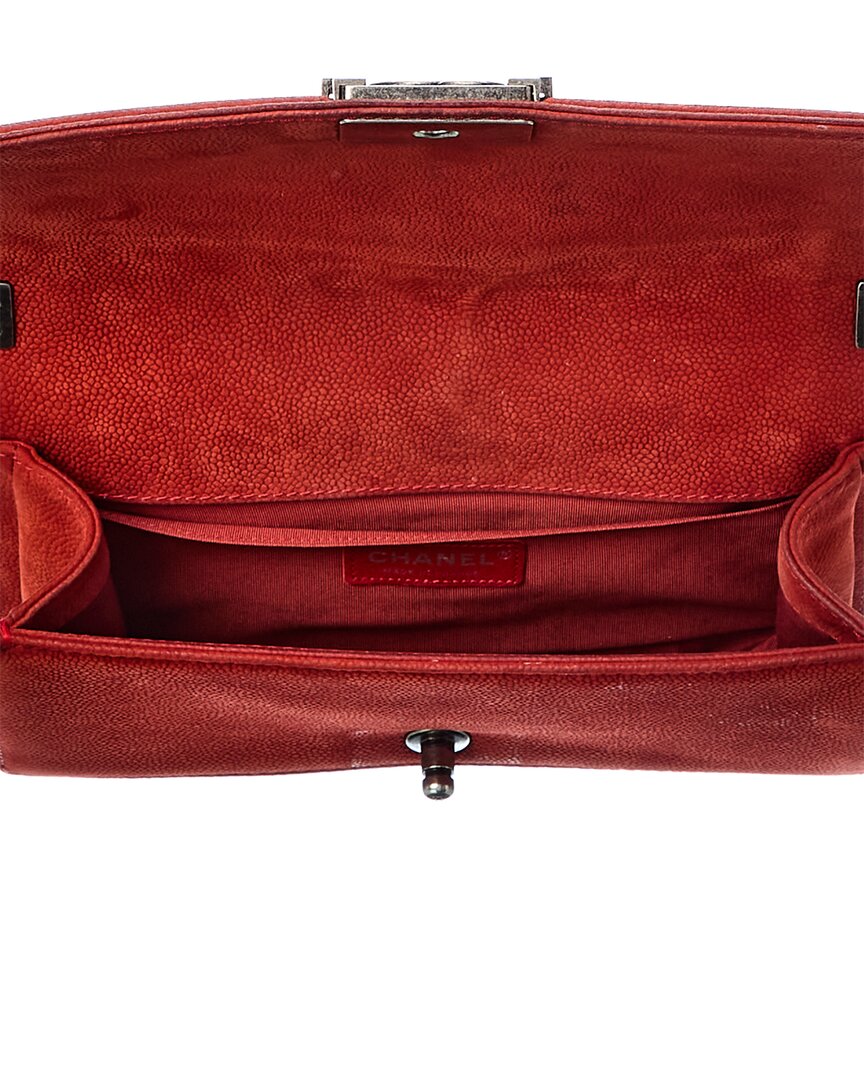 Chanel Red Quilted Suede Medium Boy Bag (Authentic Pre-Loved)