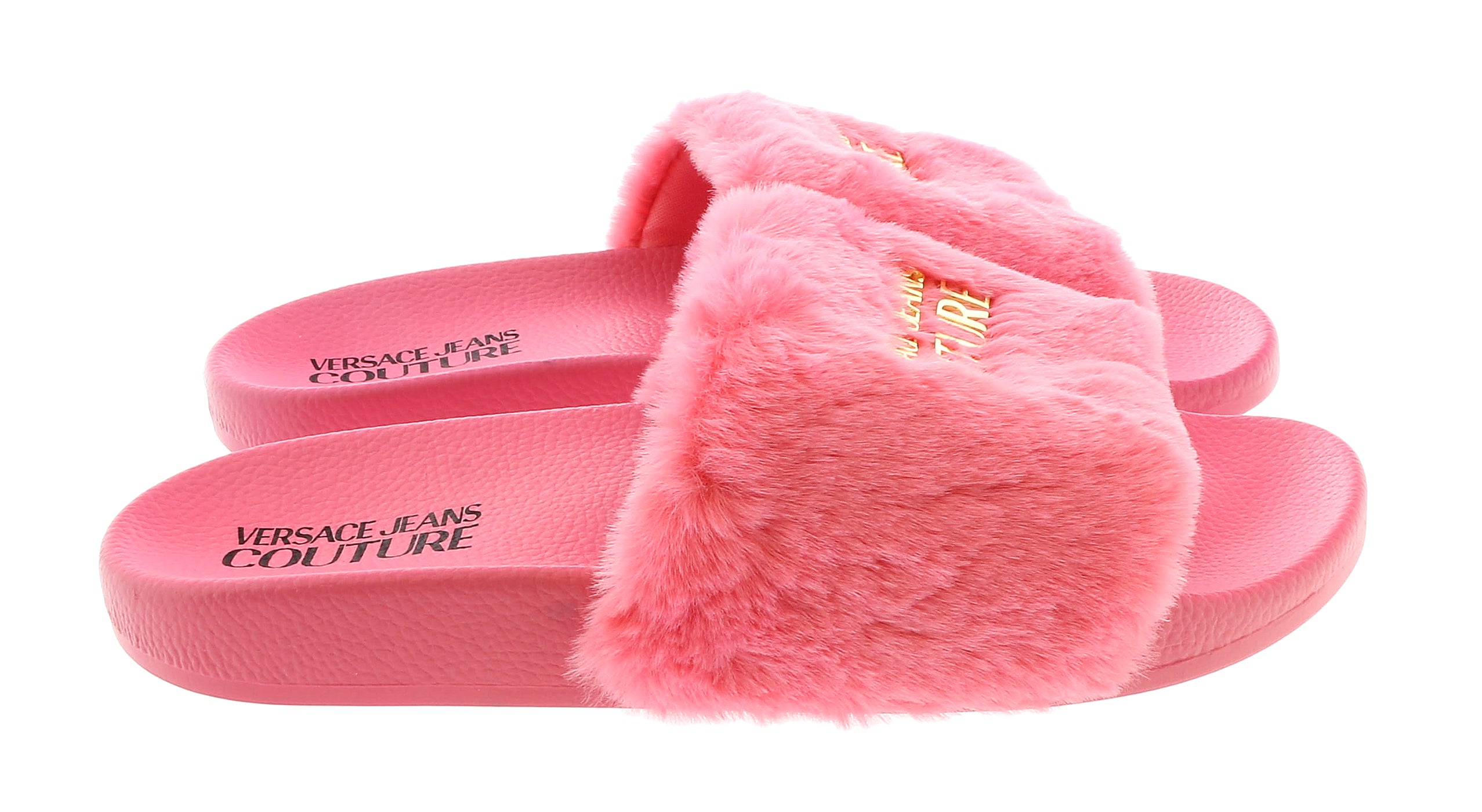 Versace Jeans Couture Rose Faux Fur Signature Slides-