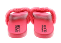 Versace Jeans Couture Rose Faux Fur Signature Slides-