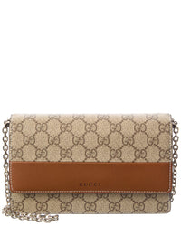 Gucci Gucci Gg Emblem Gg Supreme Canvas & Leather Wallet On Chain