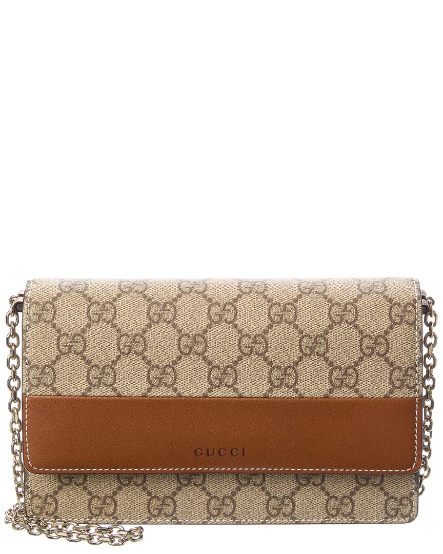 Gucci Gucci Gg Emblem Gg Supreme Canvas & Leather Wallet On Chain
