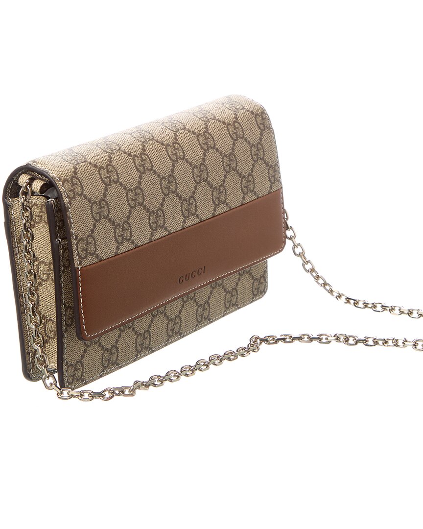 Gucci Gucci Gg Emblem Gg Supreme Canvas & Leather Wallet On Chain