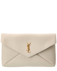 Saint Laurent Cassandre Large Leather Envelope Pouch, White