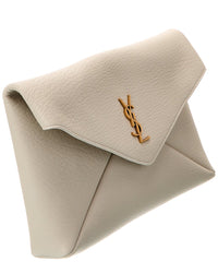 Saint Laurent Cassandre Large Leather Envelope Pouch, White