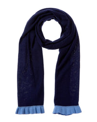 Hannah Rose Contrast Ruffle Edges Rib Scarf Blue