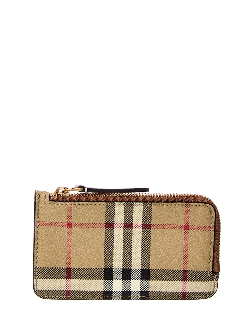 Burberry Dnu Inv Burberry Check E-Canvas & Leather Zip Card Case