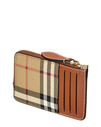 Burberry Dnu Inv Burberry Check E-Canvas & Leather Zip Card Case
