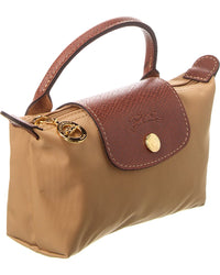 Longchamp Le Pliage Green Canvas Pouch With Handle, Brown