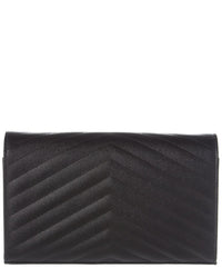 Saint Laurent Monogram Grain De Poudre Leather Wallet On Chain, Os, Black