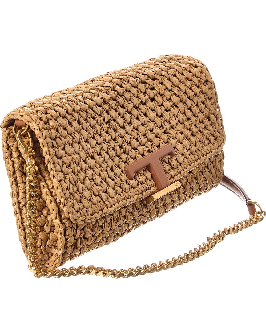 TOD's Tod’S Crochet Raffia & Leather Continental Wallet On Chain