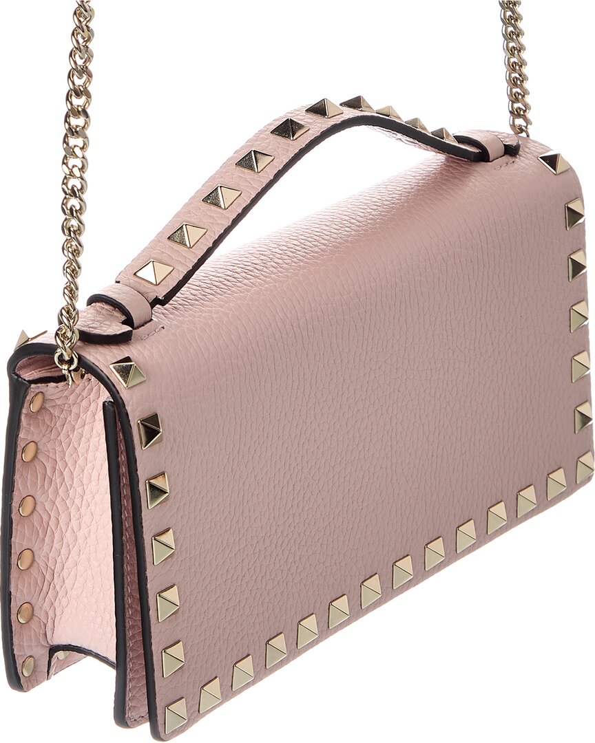 Valentino Rockstud Grainy Leather Wallet On Chain