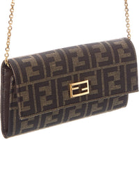 Fendi Ff Canvas & Leather Wallet On Chain