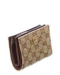 Gucci Gucci Gg Marmont Small Gg Canvas & Leather Card Case