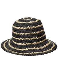 Bruno Magli Striped Crochet Straw Bucket Hat, Os, Black