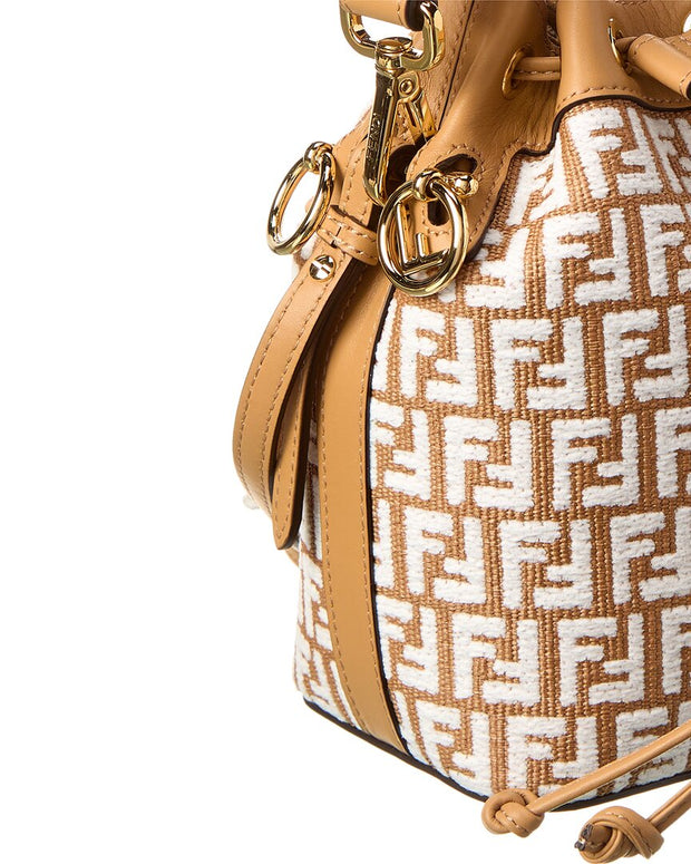 Fendi Women Mon Tresor Beige Raffia mini Bag in Calf Leather