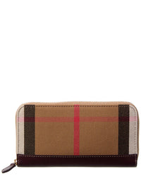 Burberry Check Canvas & Leather Zip Around Wallet ONE SIZE Brown Multi