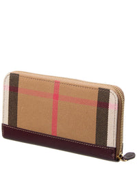 Burberry Check Canvas & Leather Zip Around Wallet