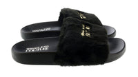 Versace Jeans Couture Black Faux Fur Signature Slides-